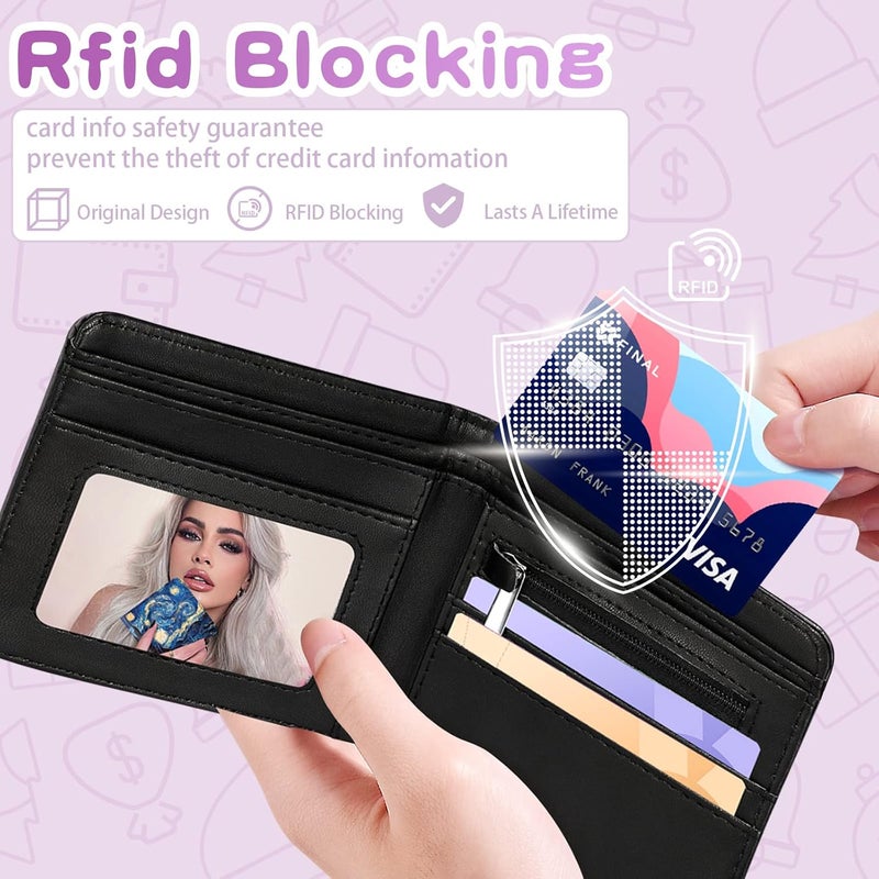 Funermei Cute Wallet for Girls Women Space Leather Bifold Wallet for Teen Boys Men Blue Sky Aesthetic Credit Card Holder RFID Id Cash Slim Small Bi-fold Wallets with Coin Pocket for Little Girl - Image 3